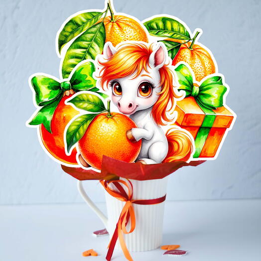 Пряники букет в подарочной упаковке «С Новым годом, лошадка с мандаринами» 🎄