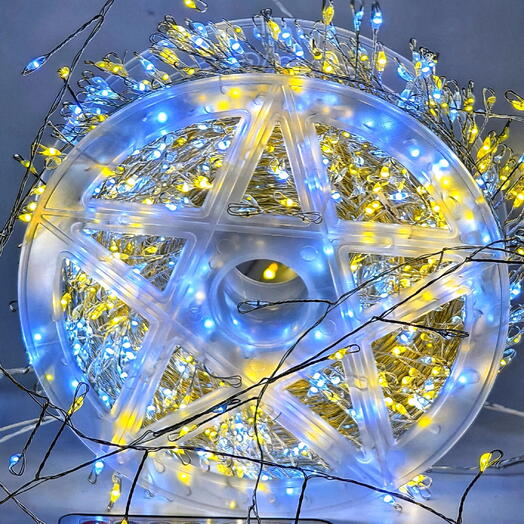 Гирлянда роса Мишура хвойная лапа двухцветная 50 метров с пультом на серебристой проволоке