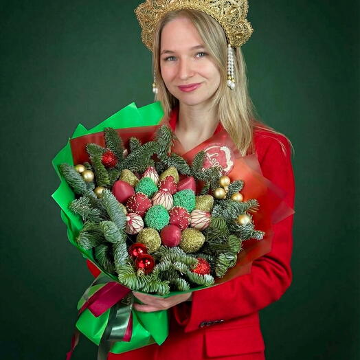 Букет из клубники с нобилисом. Клубника в шоколаде. Новогодний букет. Подарочный набор 2022. Leora Chocolate