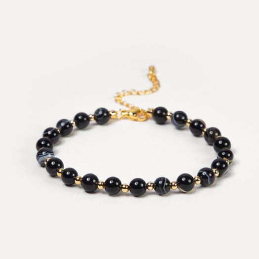 Браслет Самшит Черный агат 14K 21 см (BRA1146)