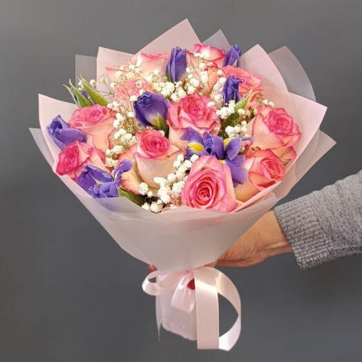 Букет из розы джумилия с ирисами Весна 💖