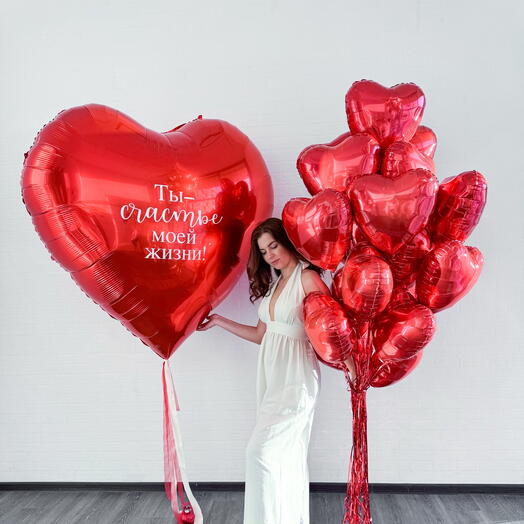 Шар сердце гигант для любимой и связка красных сердец