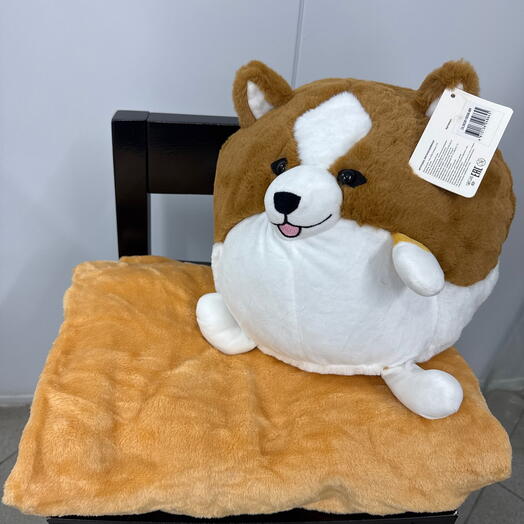 Игрушка Хаски с пледом коричневая
