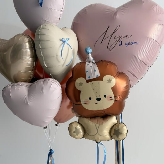 Набор воздушных шаров «Львенок» + гигантское сердце с надписью + фонтан из 7 шаров