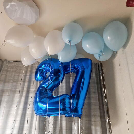 Гелевые шары белые голубые на 27леь сыну,парню,любимому-12шаров