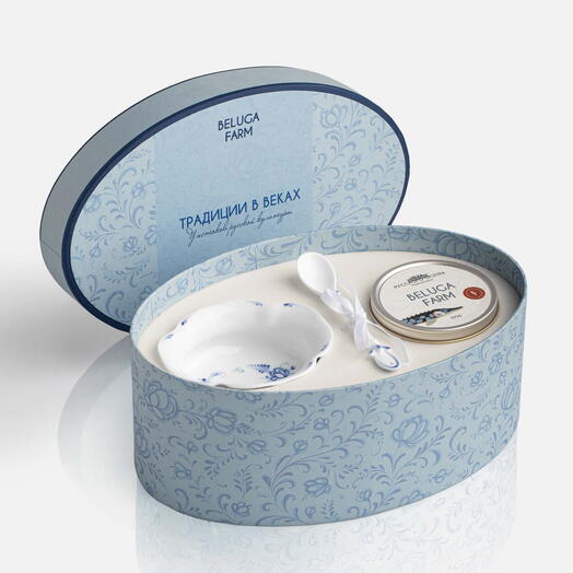 Набор «Традиции в веках» с икрой 125 г Beluga Farm x Гжельский фарфор