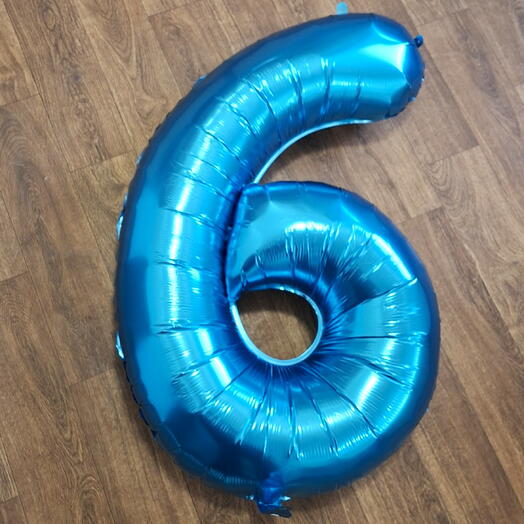 Цифра фольгированная 6 с гелием (небесно-синяя)