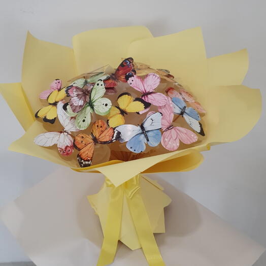 Светящийся букет из 21 разноцветных бабочек
