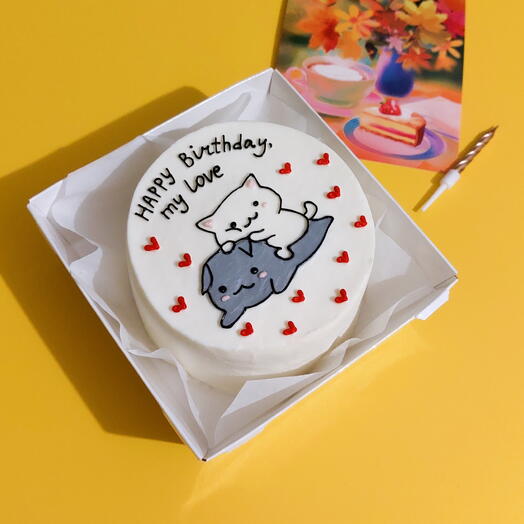 Бенто-торт с котиками на день рождения "Happy Birthday, my love"