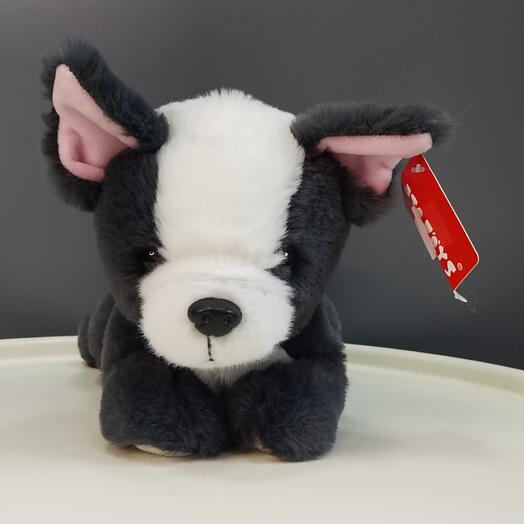 Собака игрушка серо белая