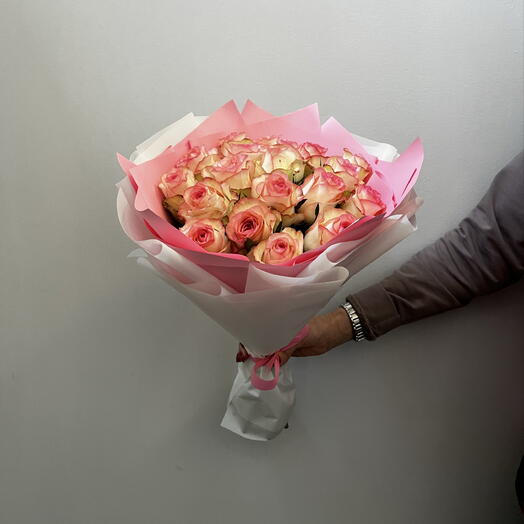 Букет - Клубничная романтика 💕 из 19 розовых роз