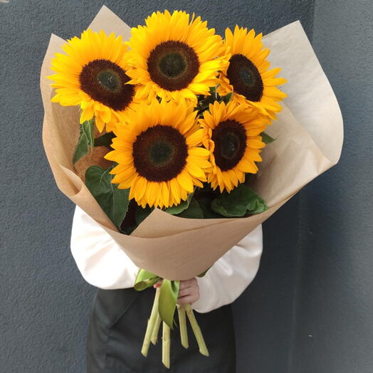 Большой букет из 5 подсолнухов🌻