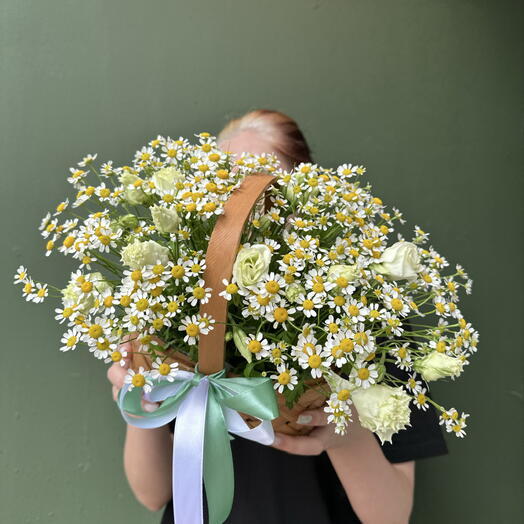 Корзинка с цветами , ромашки в корзине