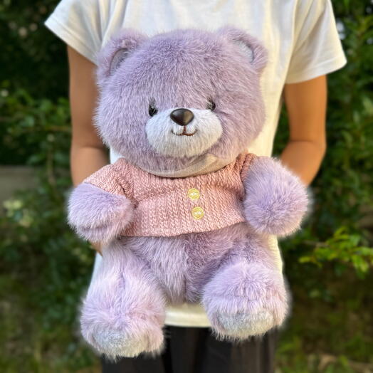 Мягкая игрушка плюшевый мишка сиреневый в свитере розовом (1шт). Soft toy Teddy bear lilac in pink sweater (1pc)