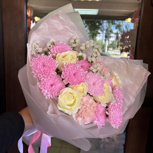 Букет сборный с хризантемой и розой 🌸