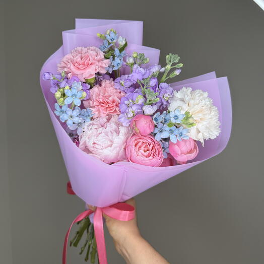 Букет комплимент с пионом и незабудками| Дофаминовая нежность 🥰 🌸