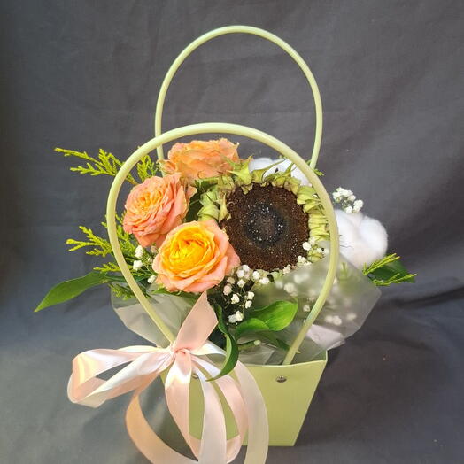 Сумочка с рыжими розами и хлопком 💐