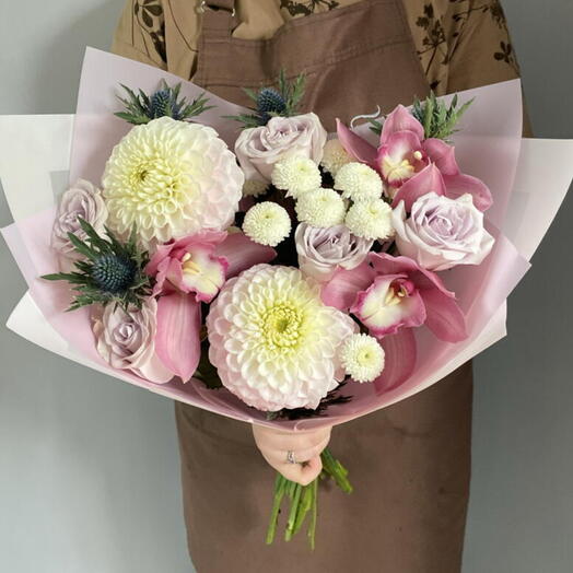 Букет георгин, орхидеи, розы Кения🌺🤗🌸
