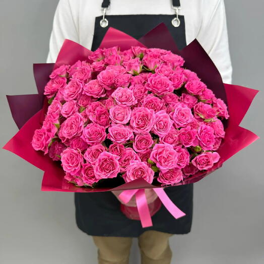 Букет кустовых роз малиновые 25шт от Flowerstorg N1105