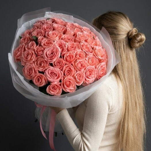 «Персиковый рай»🌸 моно букет 51 роза