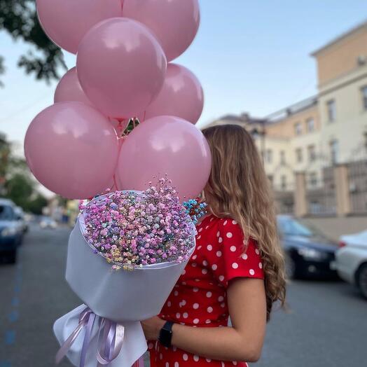 Сет «Букет из гипсофилы и шариков»