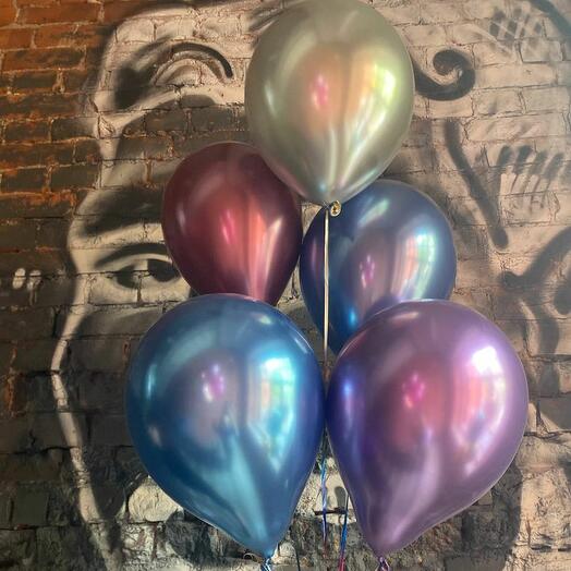Cascade of 5 helium balloons "Blue chrome"