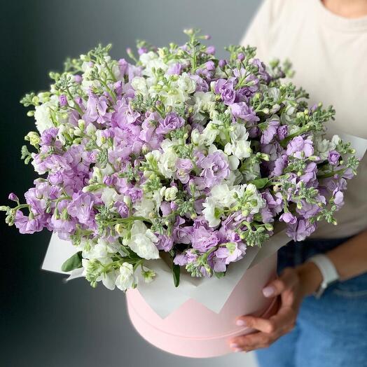 Медовая кустовая маттиола в шляпной коробке