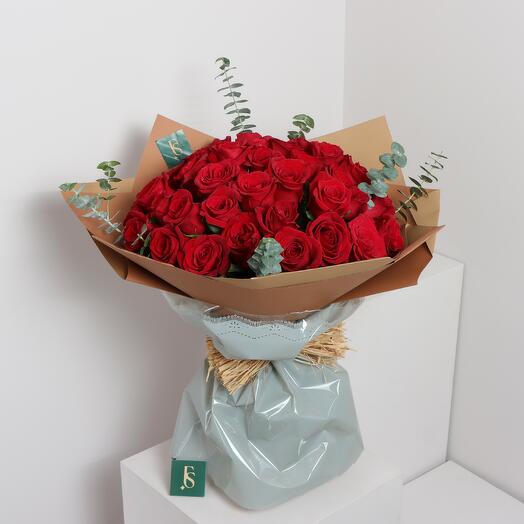 Red Roses in Beige Wrapping