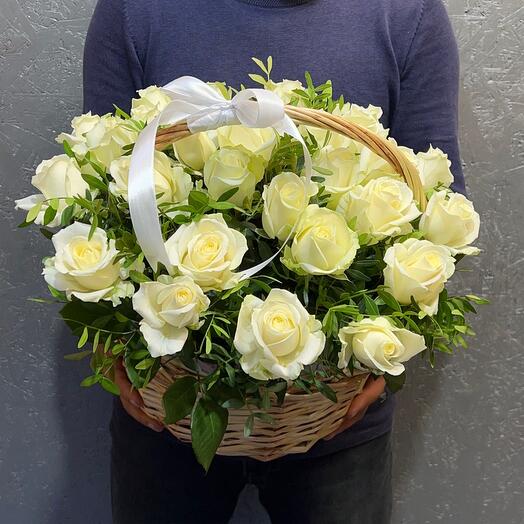 A white rose in a basket