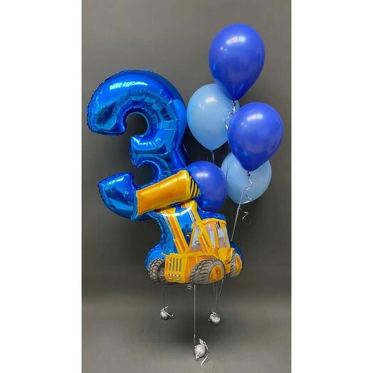 Juego de globos de helio 281-con el número 3 y la excavadora ( aerodiseño )