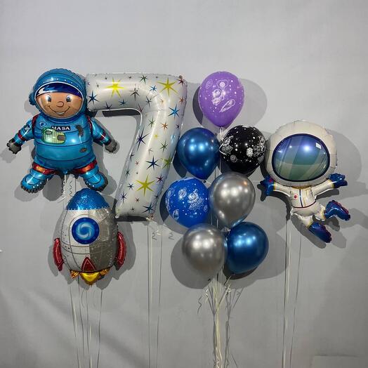 Balloons for 7 years with an astronaut and a rocket 11 pcs.