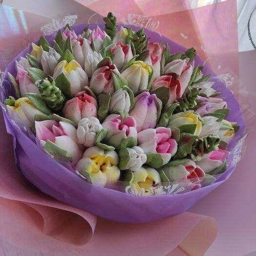 A large bouquet of marshmallows.Tulips