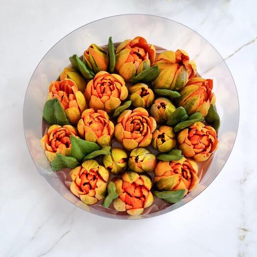 Цветы из зефира, пионовидные тюльпаны в коробке, подарок девушке, женщине