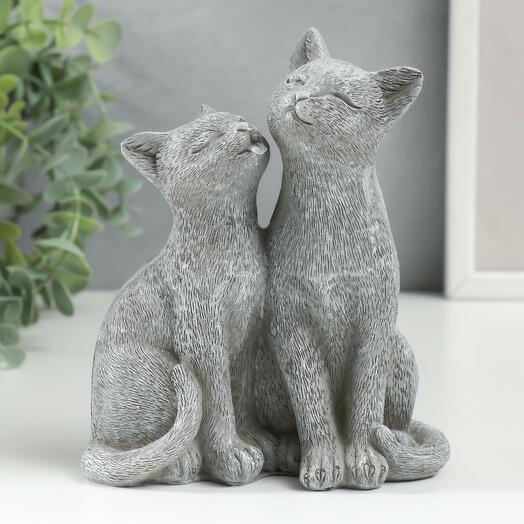Статуэтка Кошачья Любовь полистоун серая h=15 см