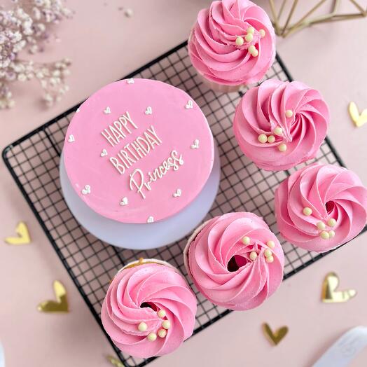 Подарочный набор с днем рождения бенто с капкейками розовый принцессе