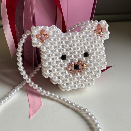 Сумка аксессуар из бусин с подкладкой «Медвежонок»