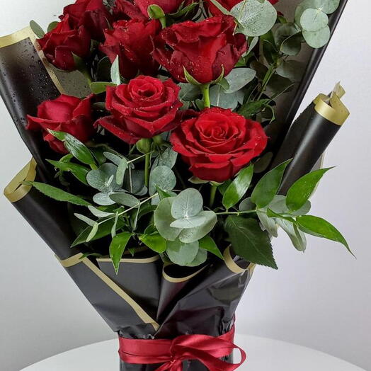 Explorer Red Roses Bouquet with Eucalyptus and Ruscus