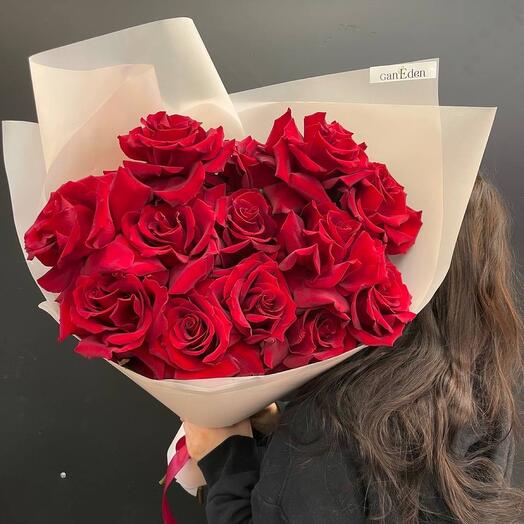Monobucket of burgundy French roses 13 pieces