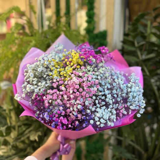 Монобукет из разноцветной гипсофилы