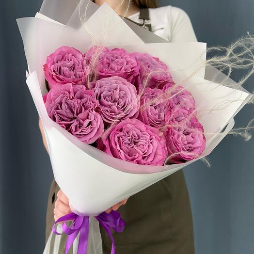 Моно букет из 9 пион роз💜