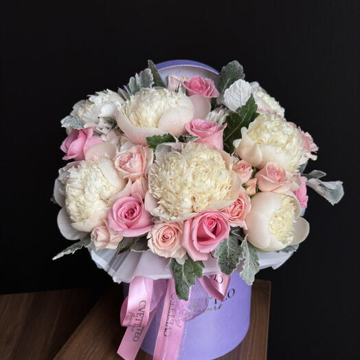 Flowers in a lilac box