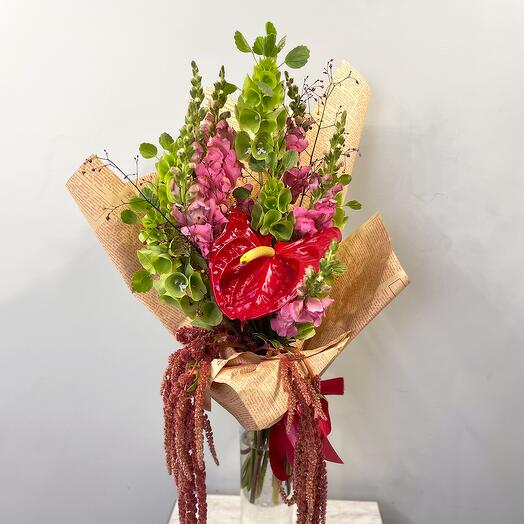 Bouquet with amaranth and anthurium