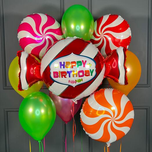 Композиция из шаров с конфеткой и лединцами 9 шт