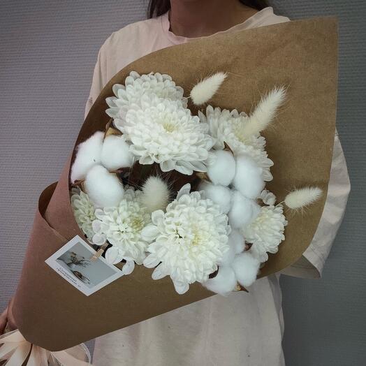 Белая хризантема с сухоцветом🫶🏻