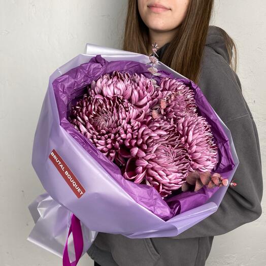 Букет "Очарование осени" с хризантемой Бигуди и эвкалиптом