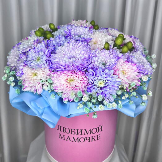 Цветы в коробке хризантемы (для мамы)