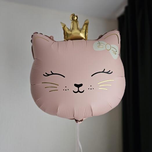Воздушный шар фигура пудровая, розовая Кошка, кошечка, котенок с короной -1шар
