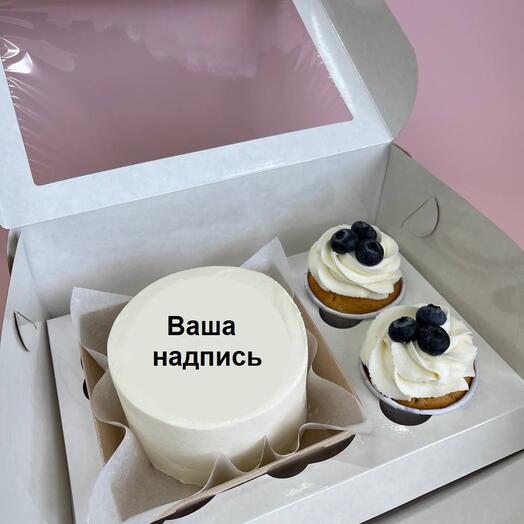 Набор бенто торт с Вашей надписью + 2 капкейка
