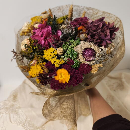 Pack de ramo de flores preservadas y secas + tarjeta a juego