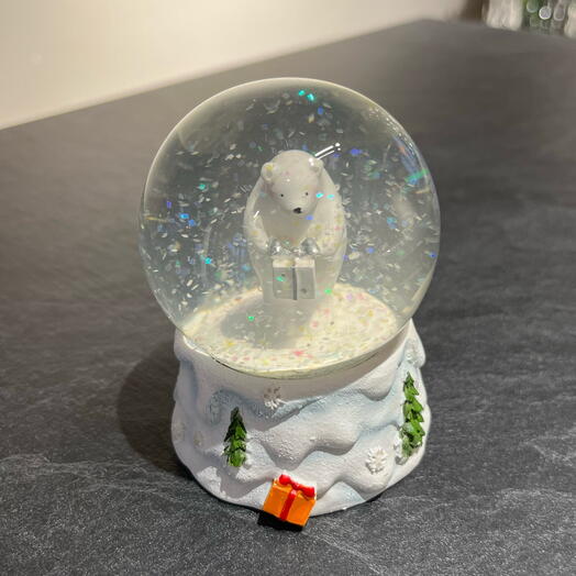 Сувенир Шар Новогодний Белый мишка с Подарком